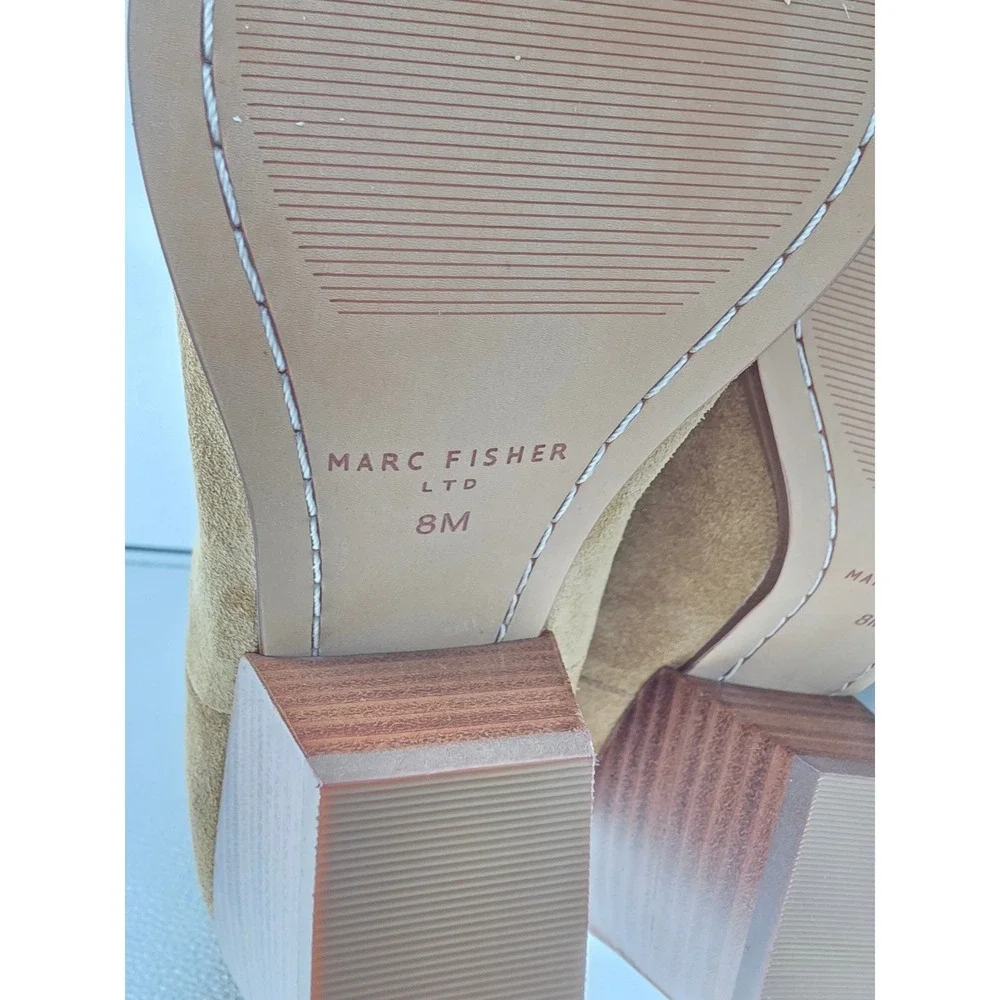 Marc Fisher Tarrie Tall Boots Womens 8 Tan Suede Pointed‎ Toe Western Block Heel